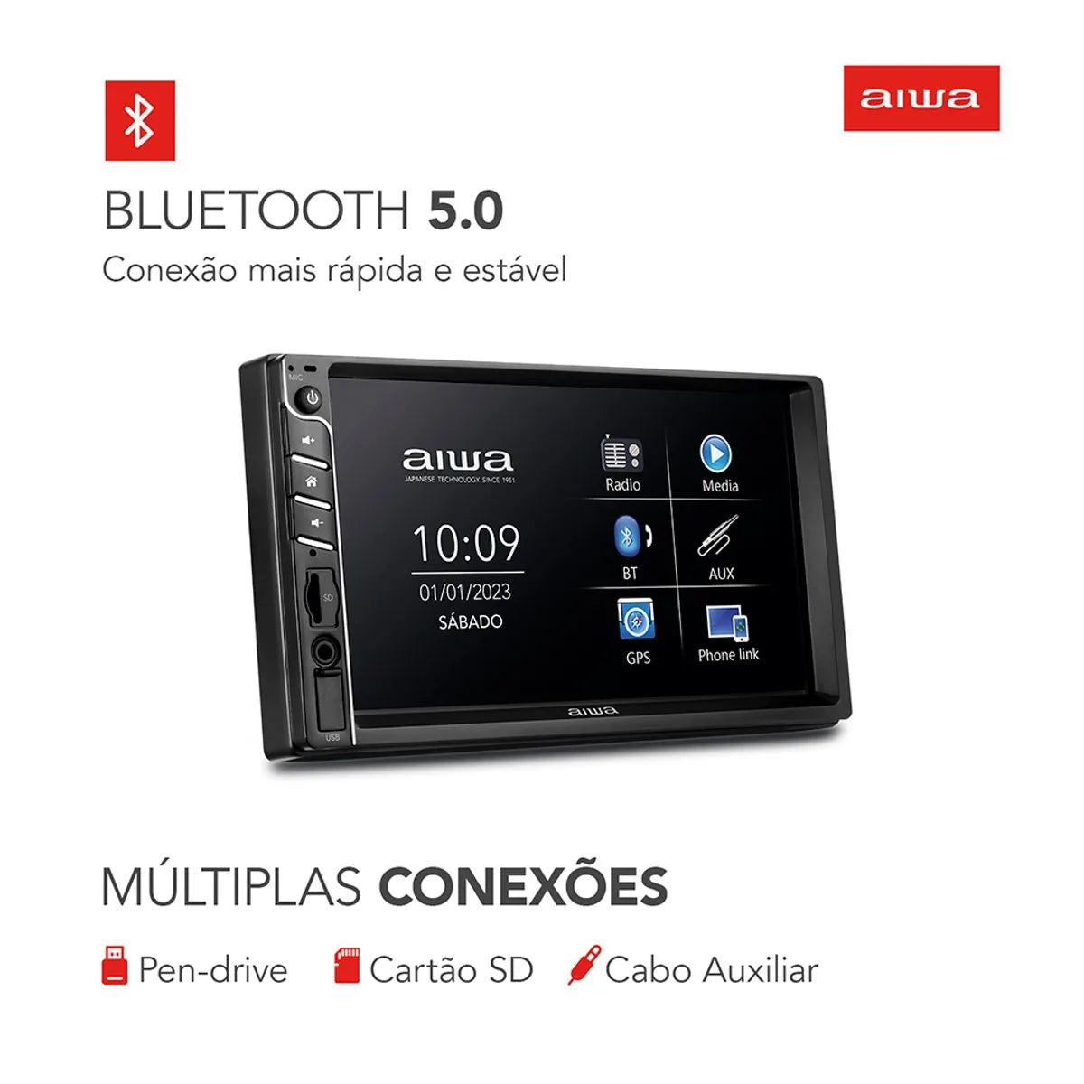 Central Multimídia Car Áudio Aiwa Aws-ca-dd-01 25w Bluetooth Central Multimídia Car Áudio Aiwa Aws-ca-dd-01 25w Bluetooth
